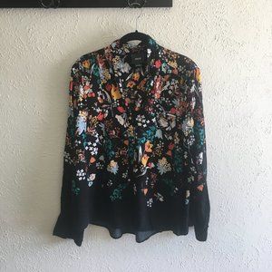 Anthropologie Maeve Black Floral Button Down Shirt
